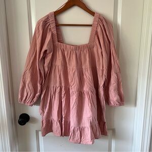 Cotton Candy Dusty Rose Pink Tiered Square-Neck Tunic
